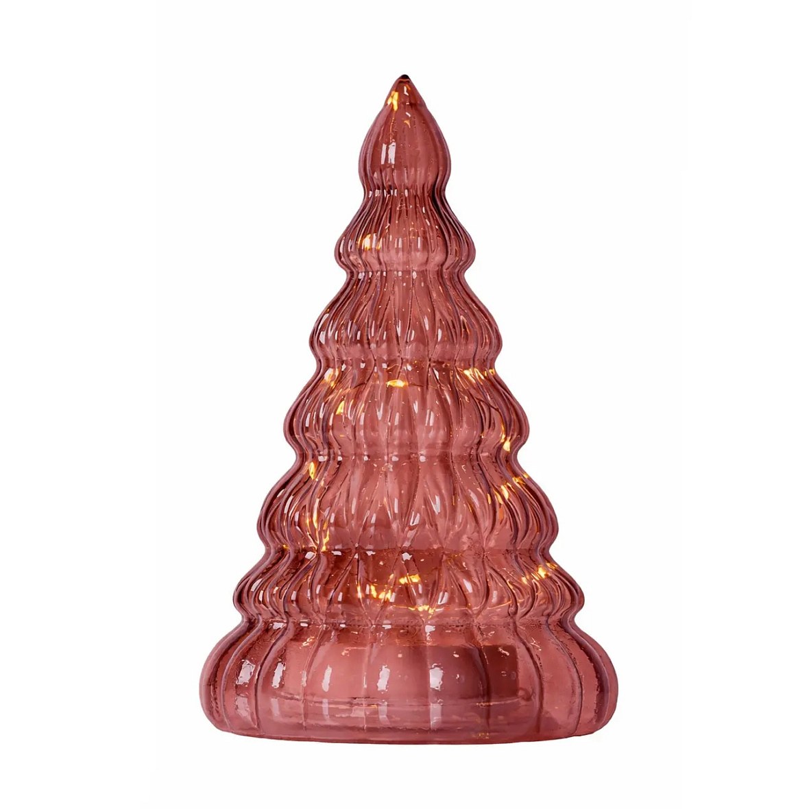 Battery-powered LED Christmas tree, glass, burgundy,   23.5 × 13 cm, 3× AA