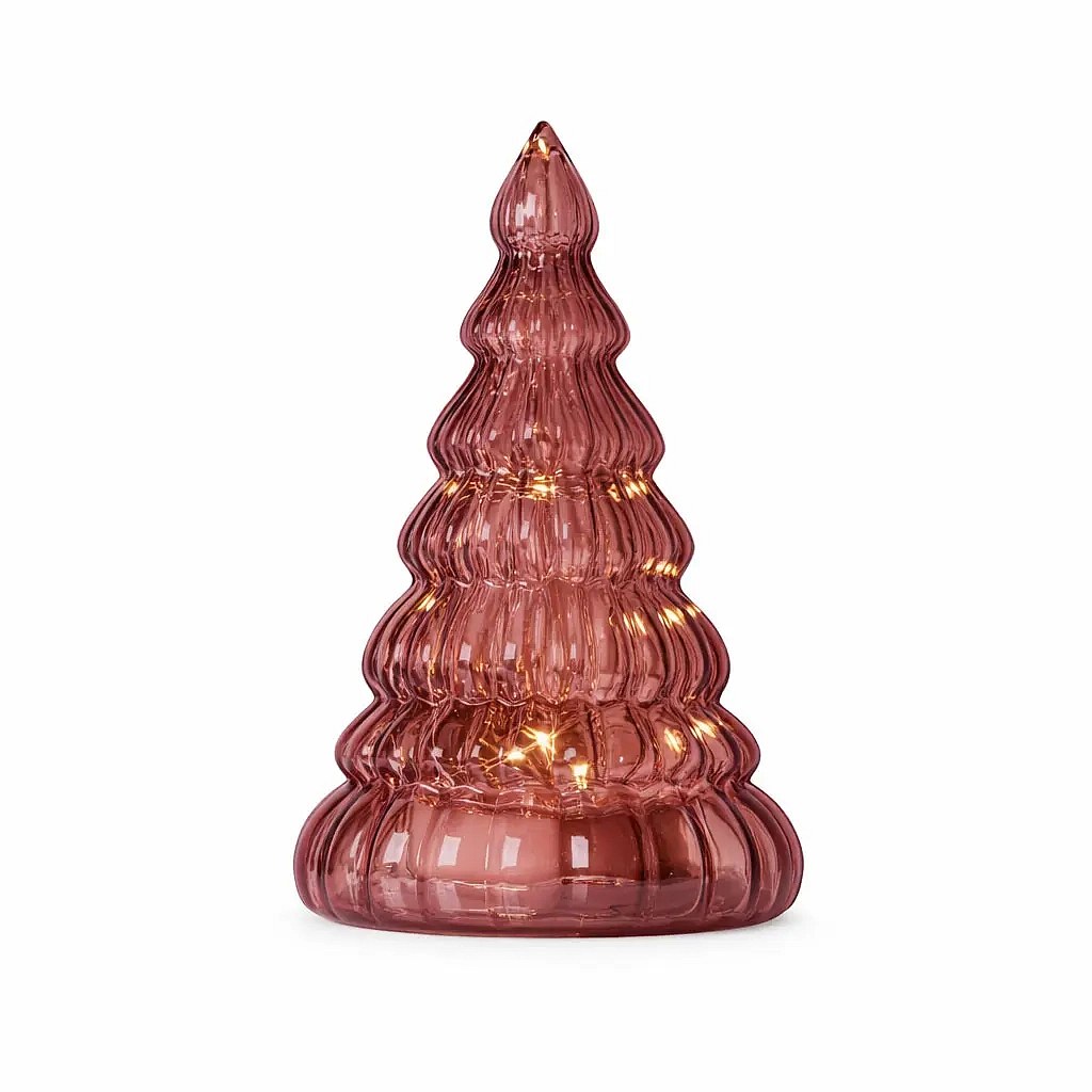 LED tree, glass, burgundy, 16,5 cm