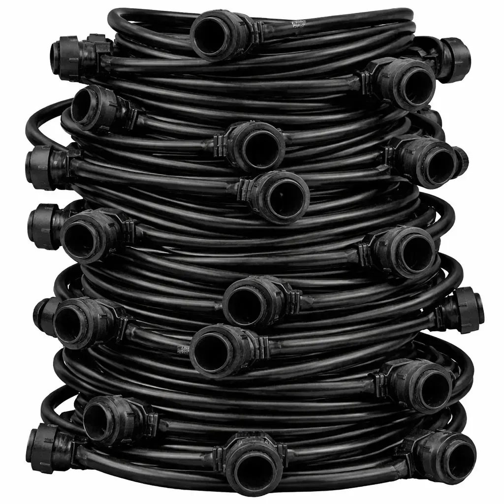 Easy Fix String Lights, Outdoor, 50 m, for 50 E27 bulbs, black cable, IP67, bulbs not included, spool