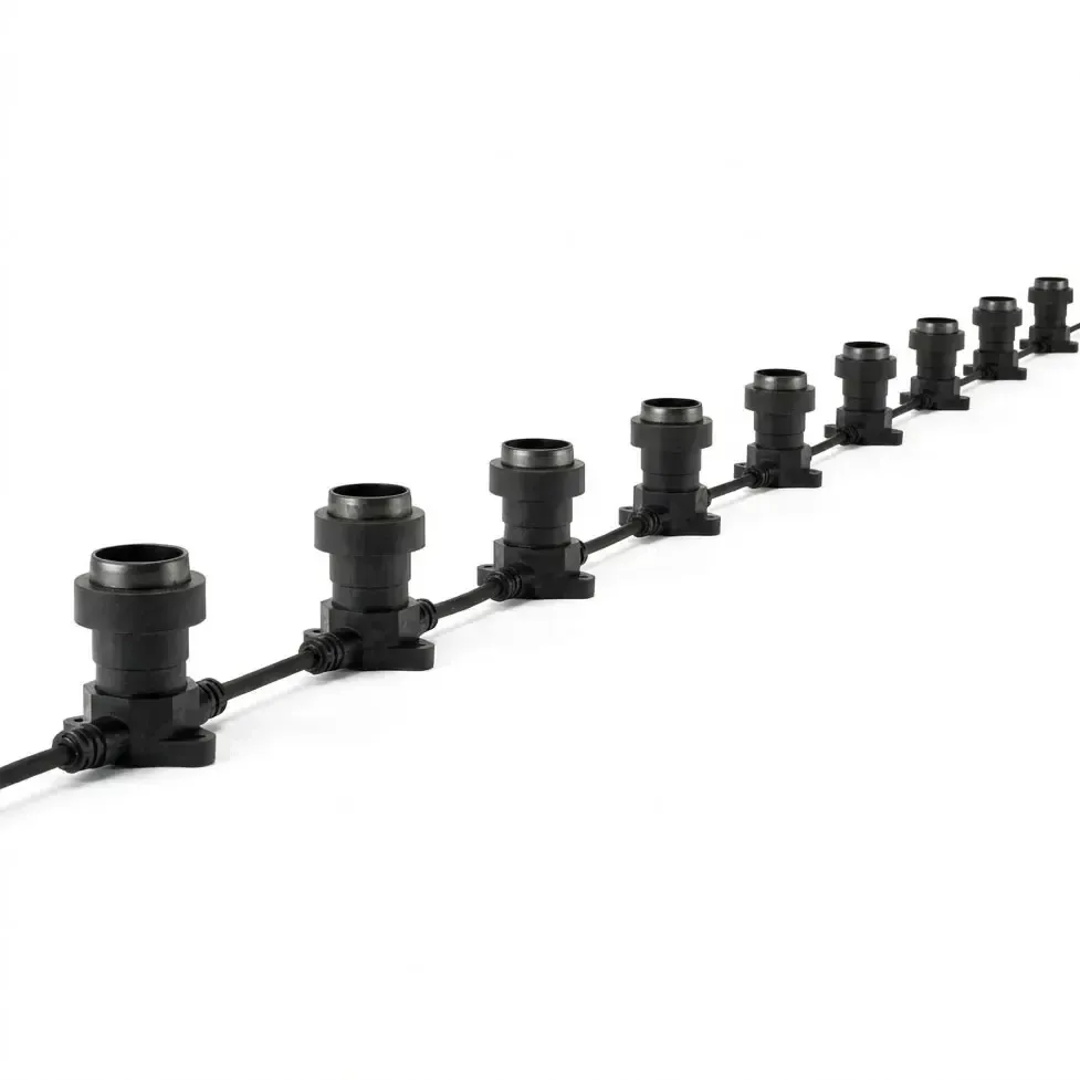 Easy Fix String Lights, Outdoor, 10 m for 20 E27 Bulbs, Black Cable, IP67, Extension Cord, Bulbs Not Included