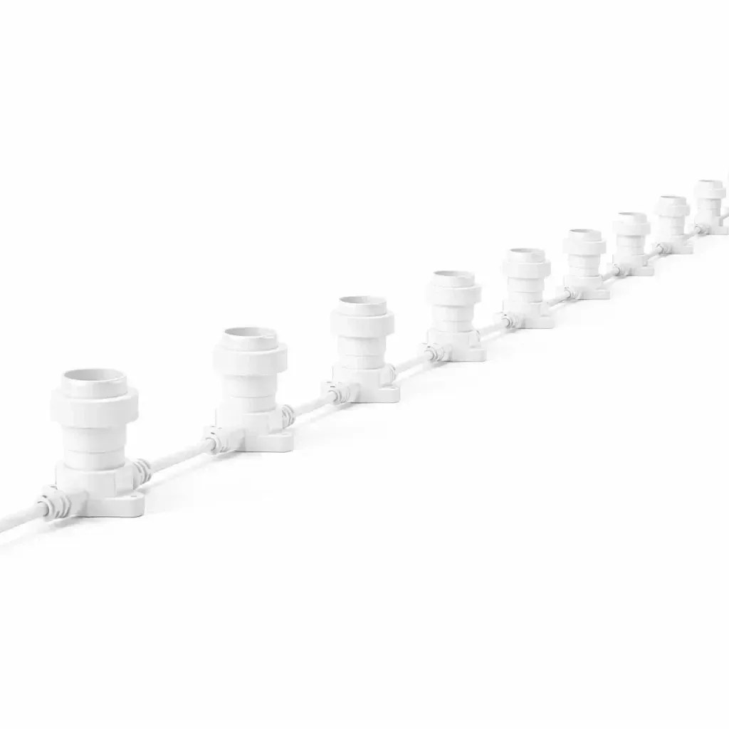 Easy Fix String Lights, Outdoor, 10 m for 10 E27 Bulbs, White Cable, IP67, Extension Cord, Bulbs Not Included