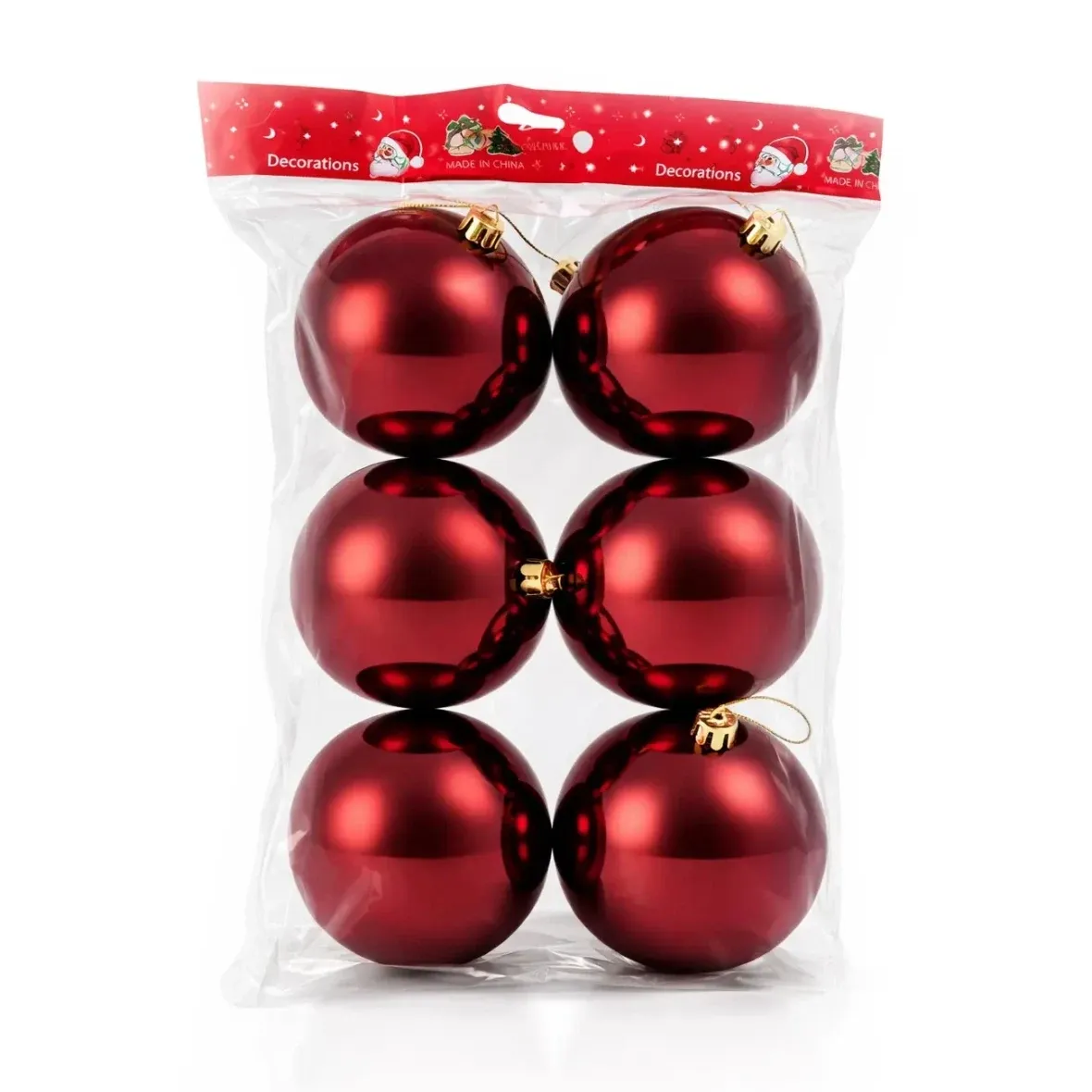 Set of Christmas decorations burgundy shiny 10 cm plastic ball, pack of 6