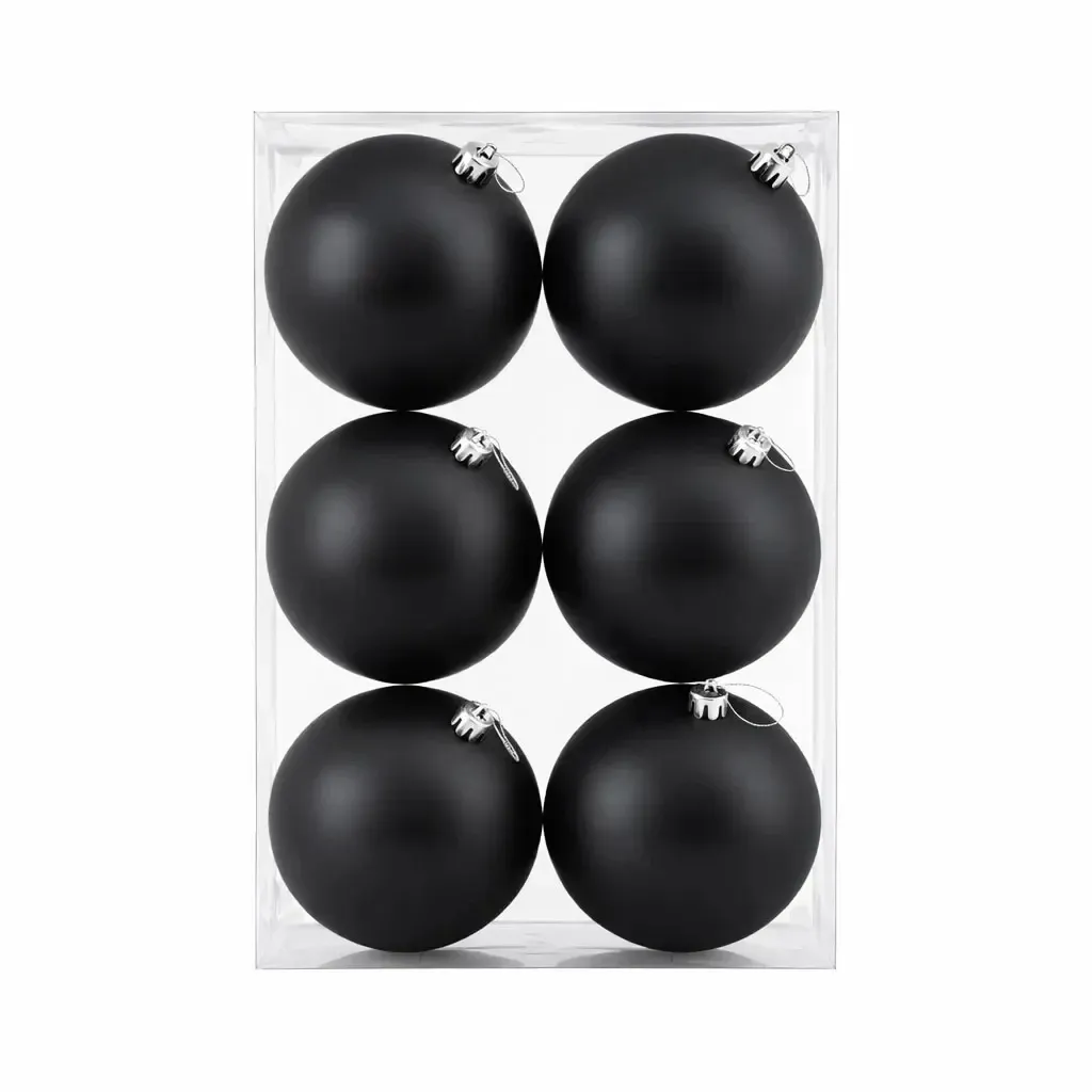 Set of Christmas ornaments black matt 10 cm plastic ball, pack of 6