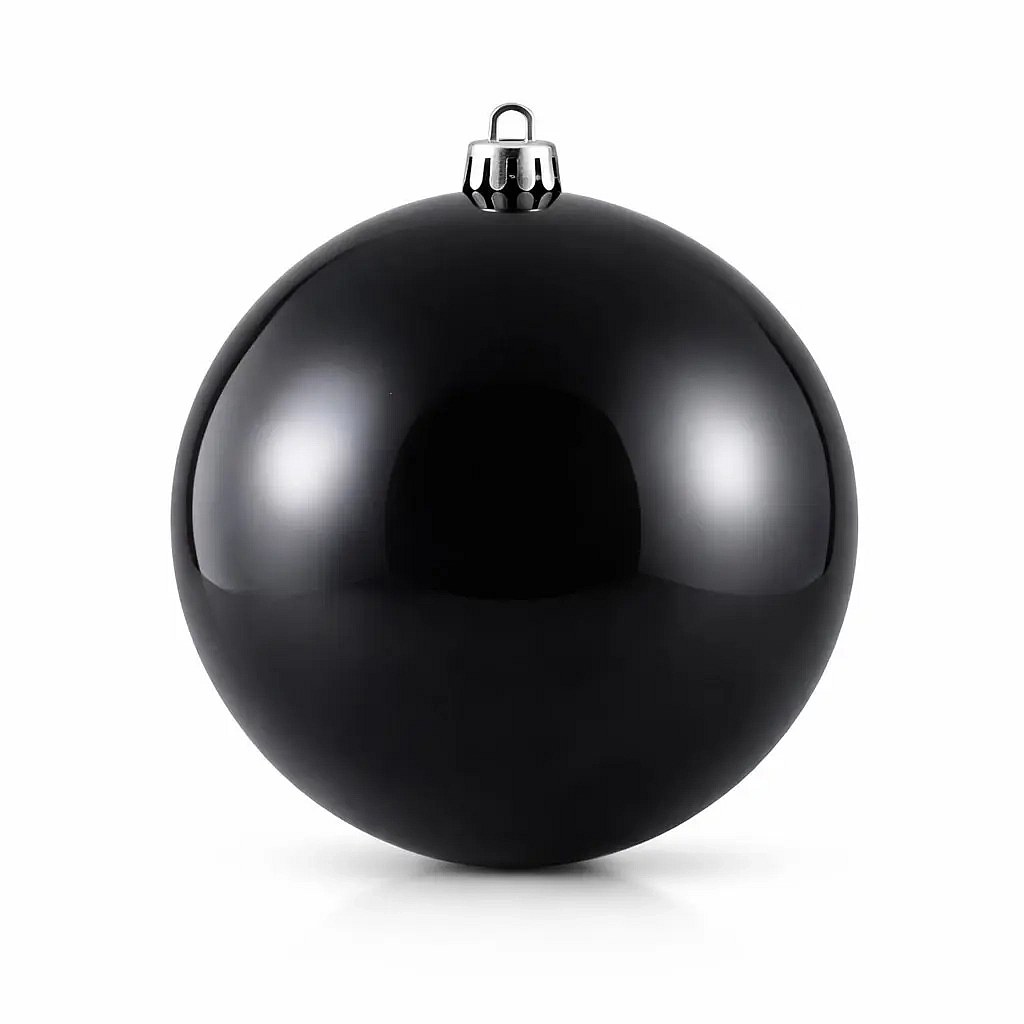 Large Christmas ornament 20 cm plastic ball black glossy