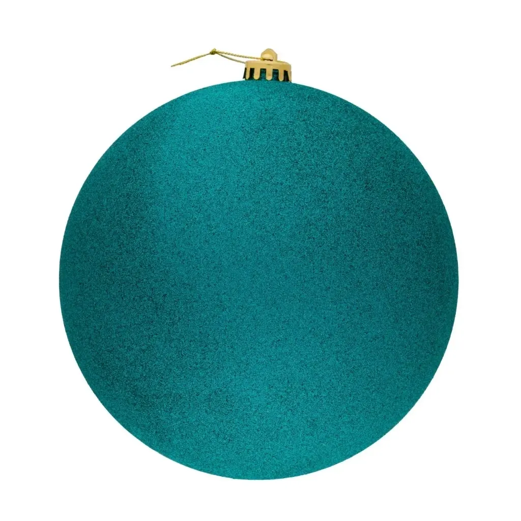 Large Christmas ornament 30 cm plastic ball peacock green glitter