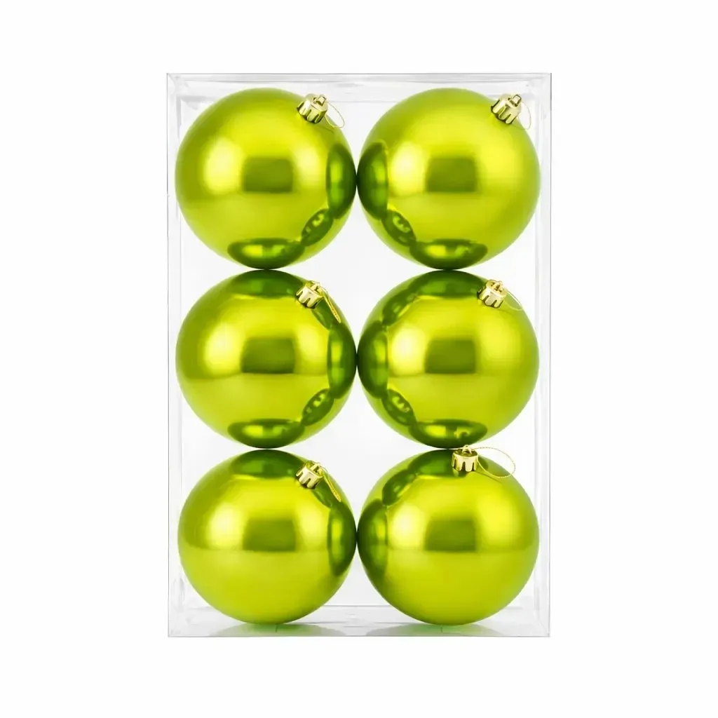 Set of Christmas decorations apple green glossy 10 cm plastic balls, pack of 6