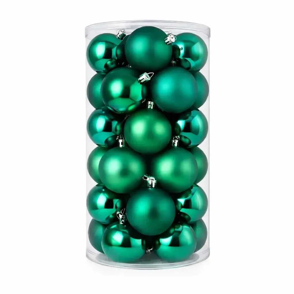 Set of Christmas ornaments peacock green 8 cm plastic balls, 12× gloss, 12× matt, pack of 24 pcs