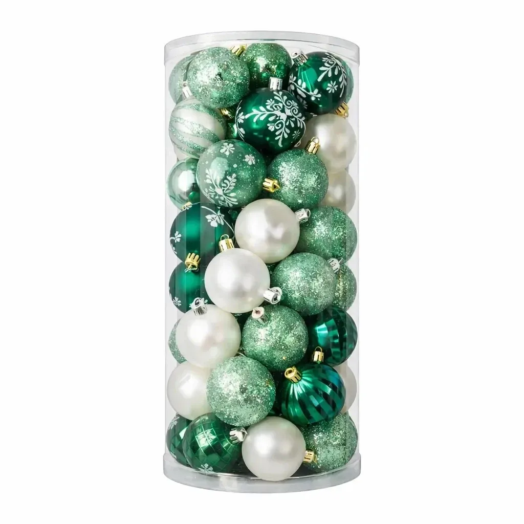 Set of Christmas ornaments green and white 6 cm plastic ornaments, pack of 50 pcs