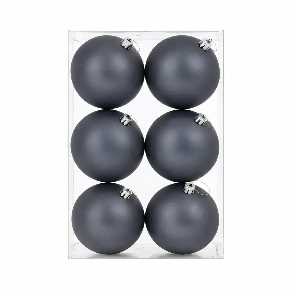 Set of Christmas decorations grey matt 10 cm plastic ball, pack of 6