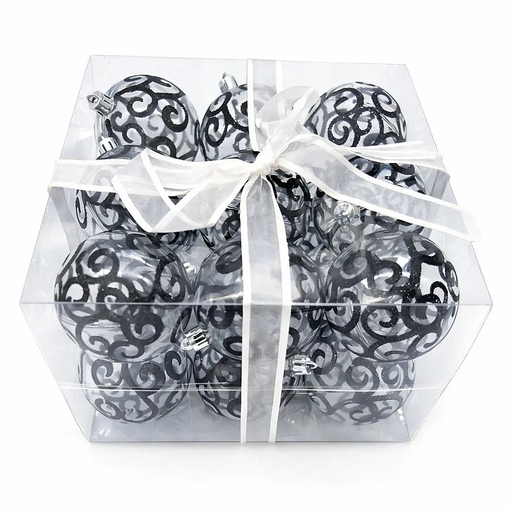 Set of Christmas ornaments black 7 cm plastic balls, pack of 18 pcs