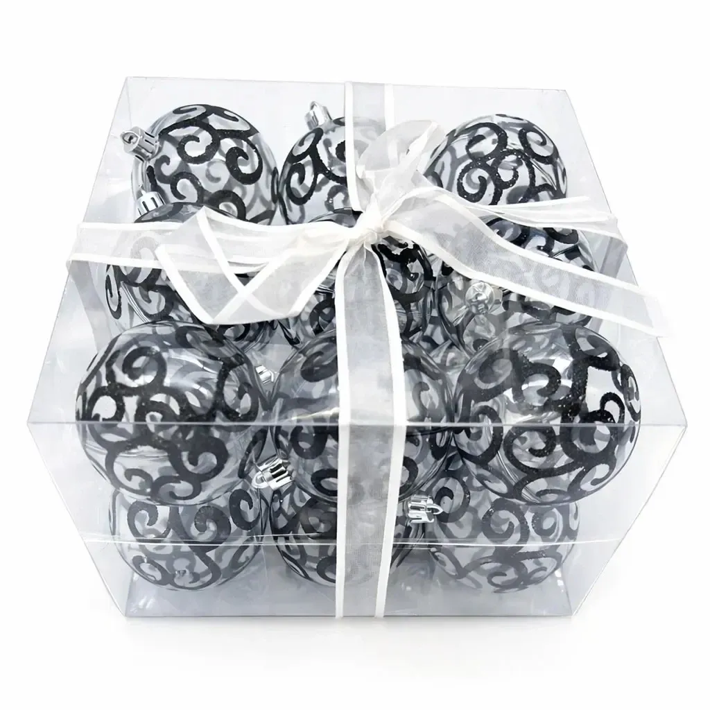 Set of Christmas ornaments black 7 cm plastic balls, pack of 18 pcs