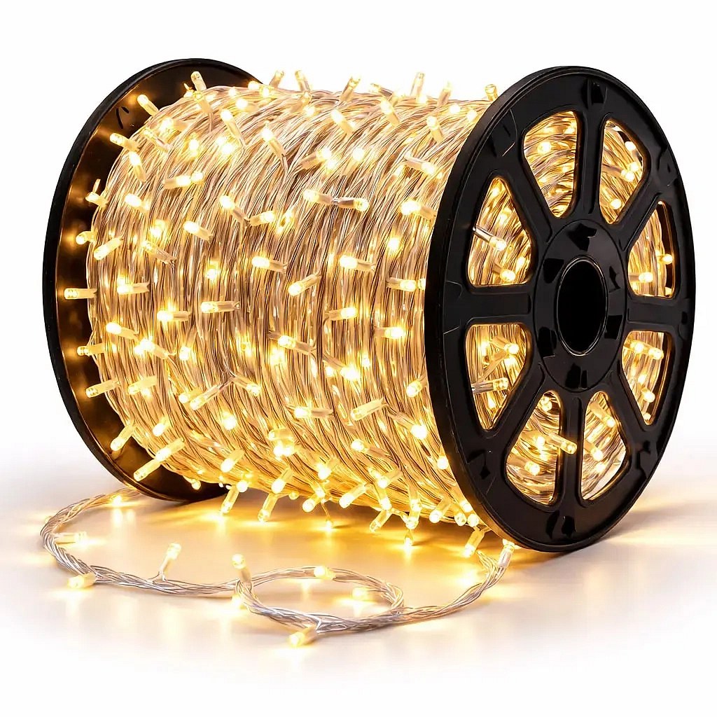 Easy Fix LED String Lights, 100 m, Outdoor, Warm White, 2,000 LEDs, White Cable, IP67, Spool