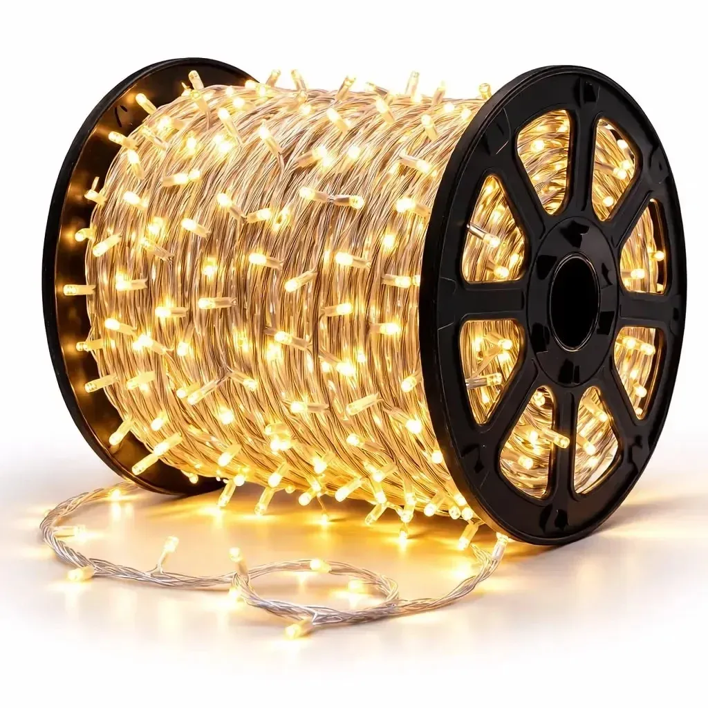 Easy Fix LED String Lights, 100 m, Outdoor, Warm White, 2,000 LEDs, White Cable, IP67, Spool