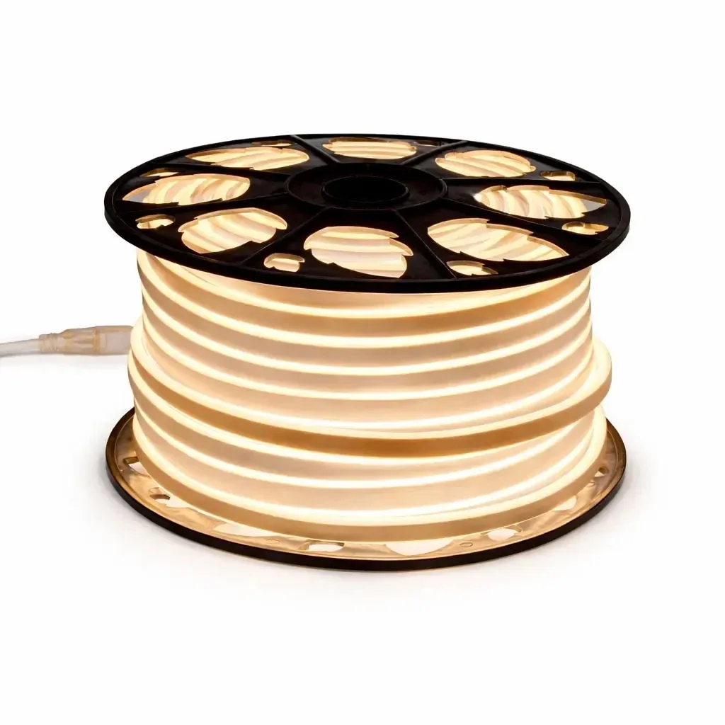 Easy Fix LED Neon Outdoor Tubing, 50 m, D-Type Double-Sided, Warm White, 3,000 LEDs, White Cable, IP44, Reel
