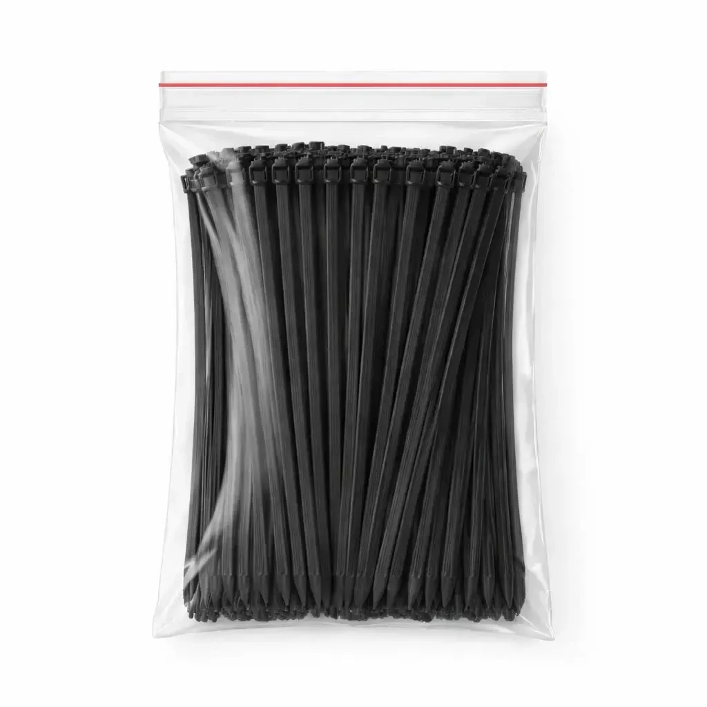 Plastic strapping tapes 3.6 mm × 20 cm black, pack of 100