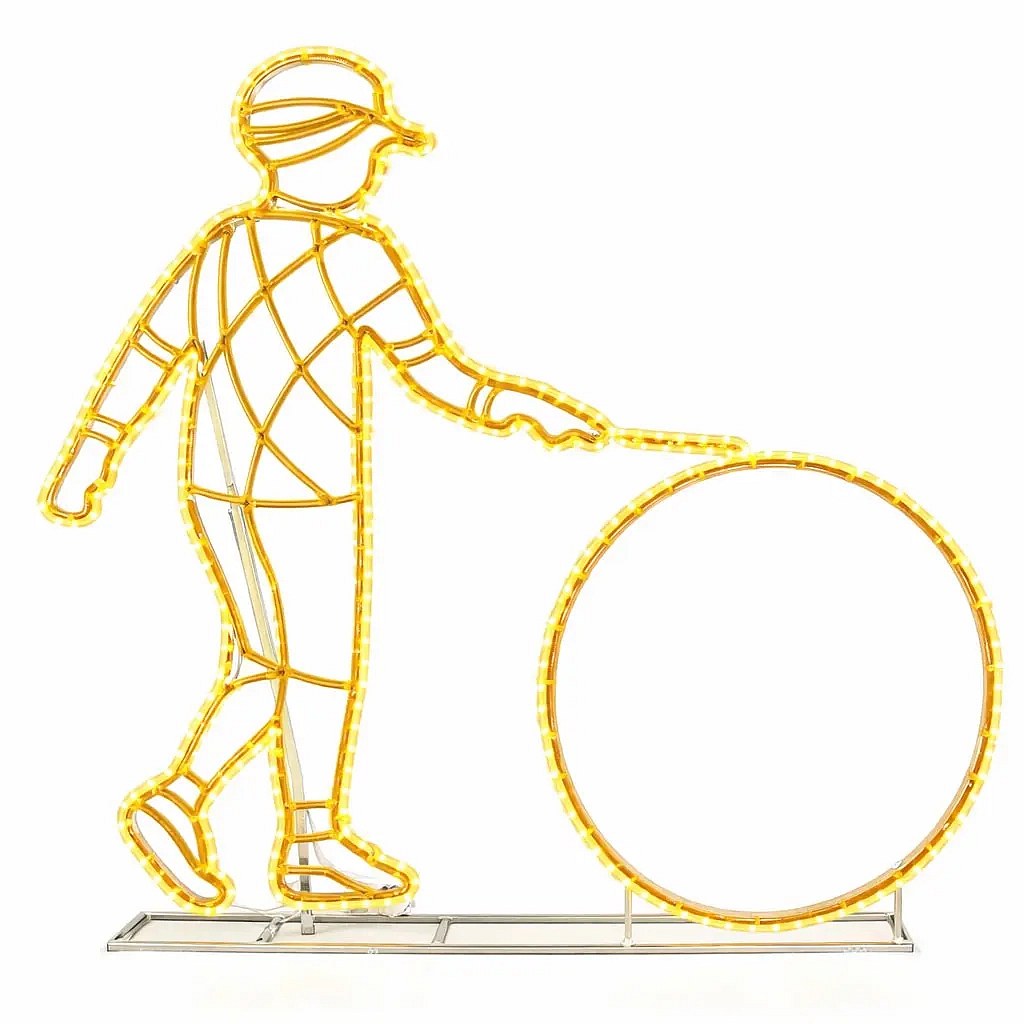 Eco Fix 2D LED light decor boy with hoop, 195 × 160 × 60 cm, warm white, standing, 3D printing