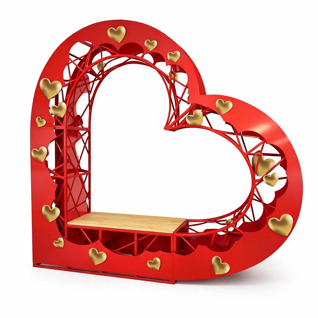 3D non-illuminated bench, heart, 250 × 250 × 60 cm