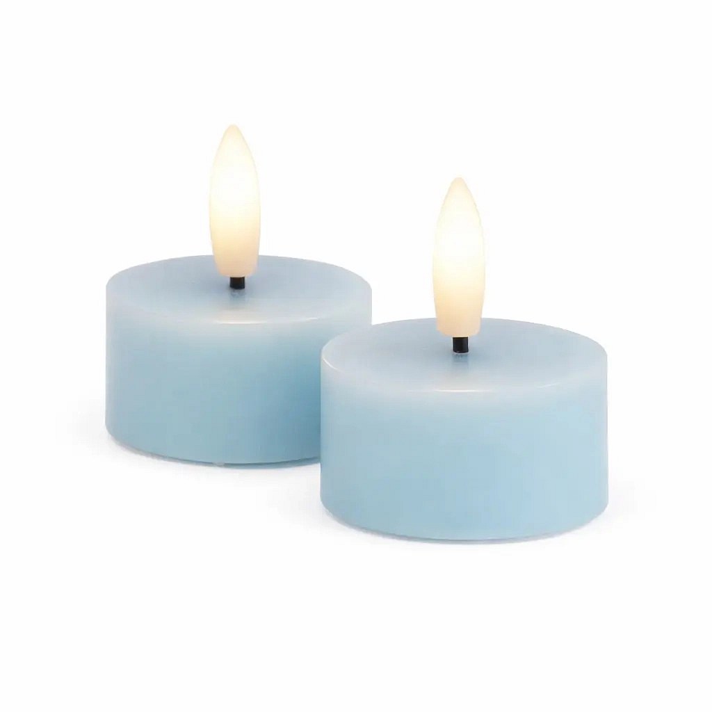 Set of battery operated LED tea lights Sille Tealight, Ø 4,5 × 2,2 cm, sky blue, made of genuine wax, pack of 2