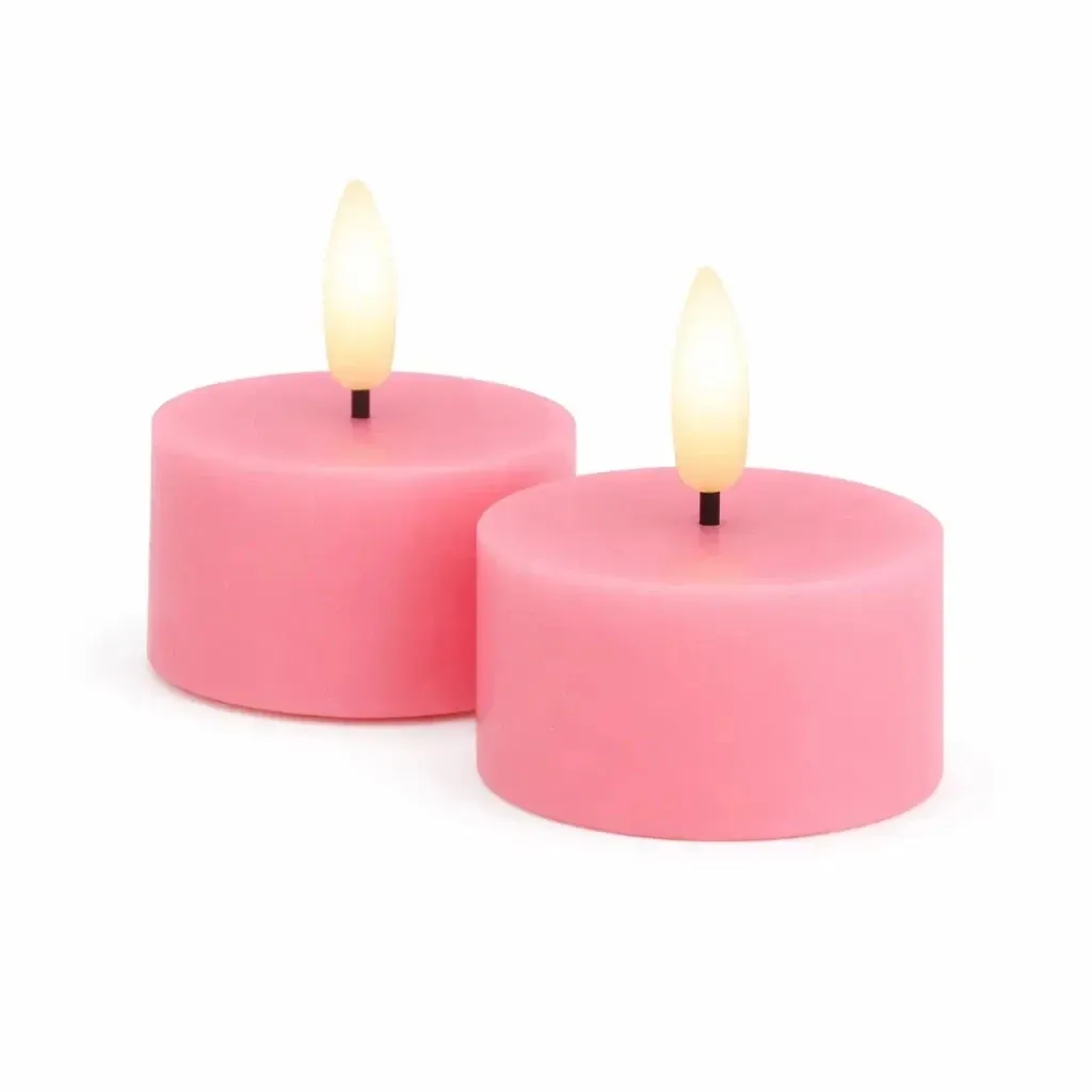 Set of battery operated LED tea lights Sille Tealight, Ø 6 × 3,4 cm, old pink, made of genuine wax, pack of 2