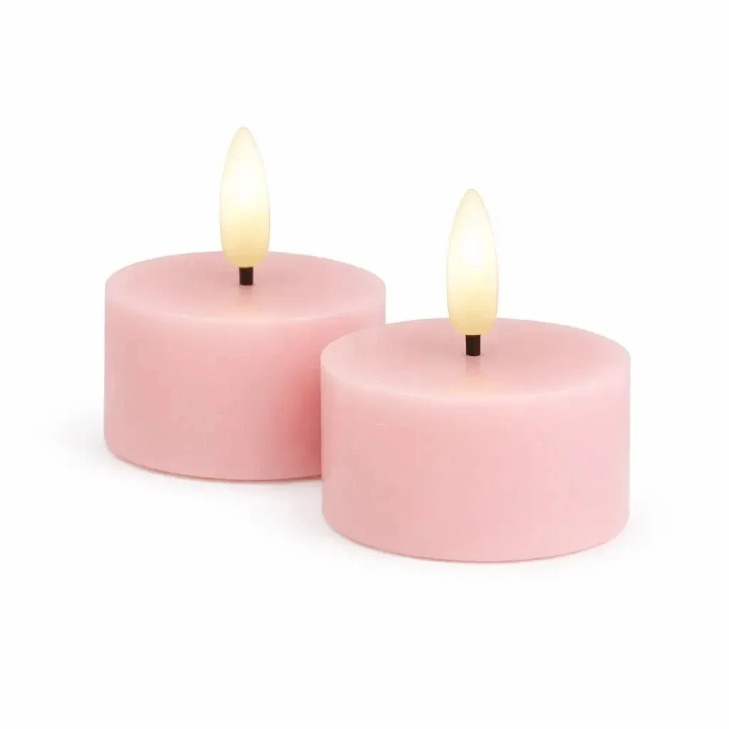 Set of battery operated LED tea lights Sille Tealight, Ø 6 × 3,4 cm, soft pink, made of genuine wax, pack of 2