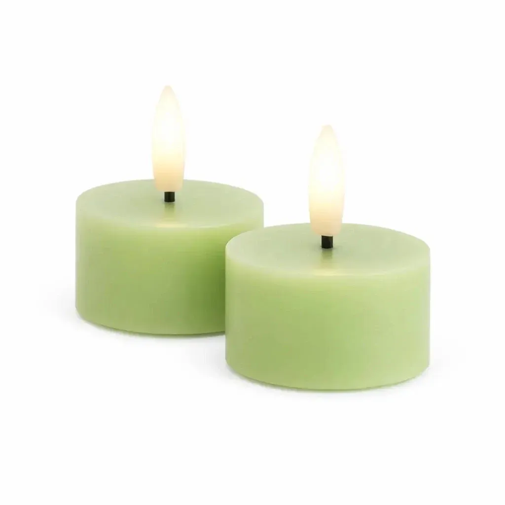 Set of battery operated LED tea lights Sille Tealight, Ø 6 × 3,4 cm, spring green, made of genuine wax, pack of 2