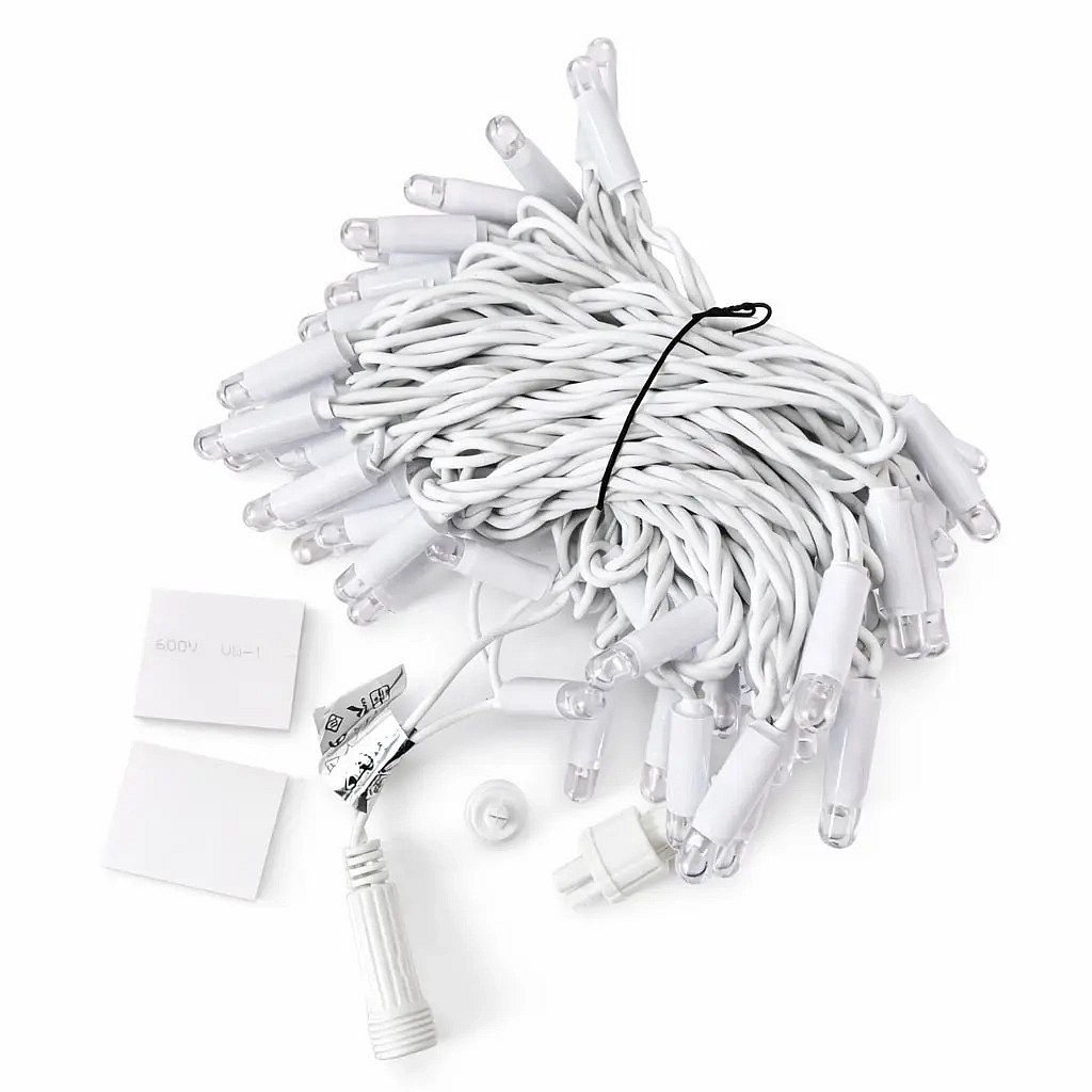 Eco fix LED light chain 10 m, 60 bright warm white LEDs, white cable, IP67