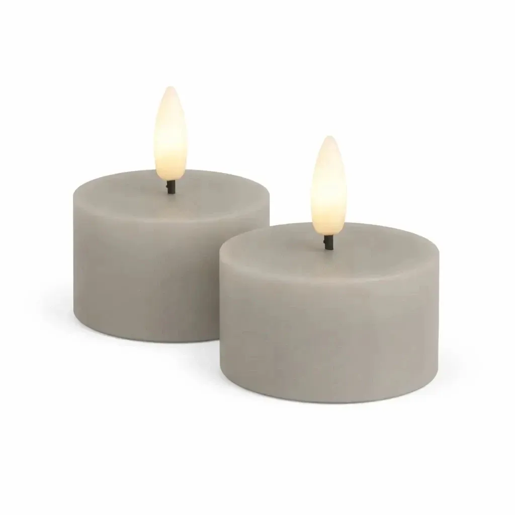 Set of battery operated LED tea lights Sille Tealight, Ø 6 × 3,4 cm, warm grey, made of genuine wax, pack of 2