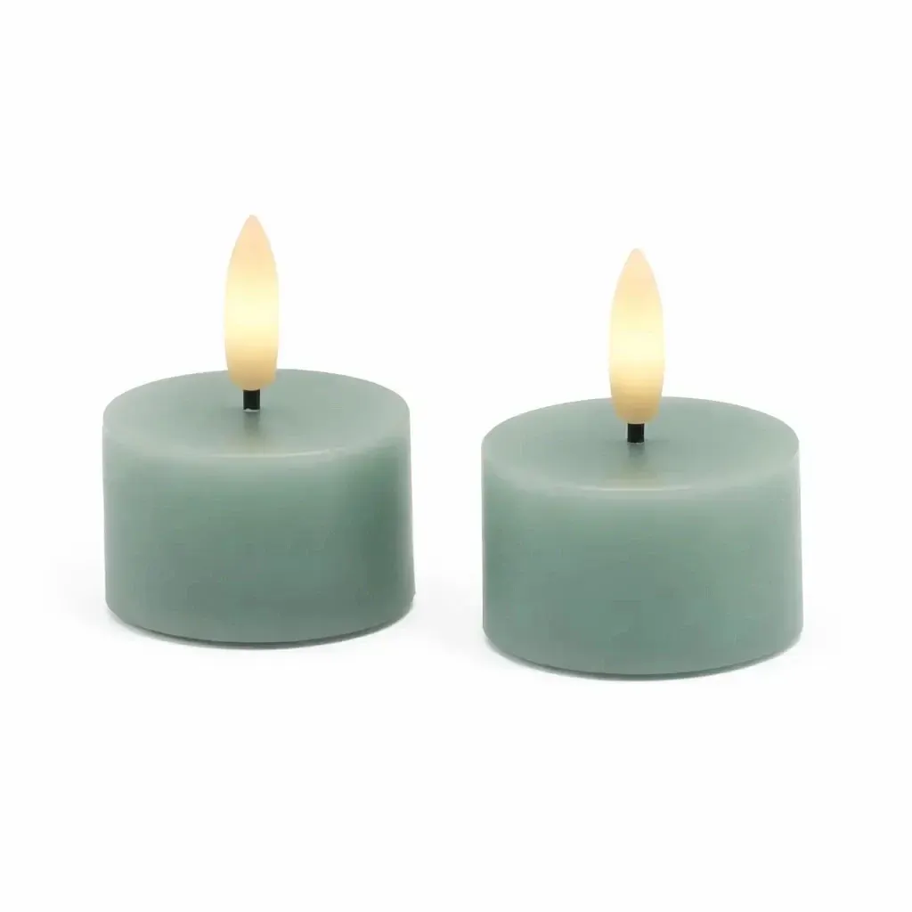 Set of battery-operated LED tea lights Sille Tealight, Ø 4,5 × 2,2 cm, sand green, made of genuine wax, pack of 2
