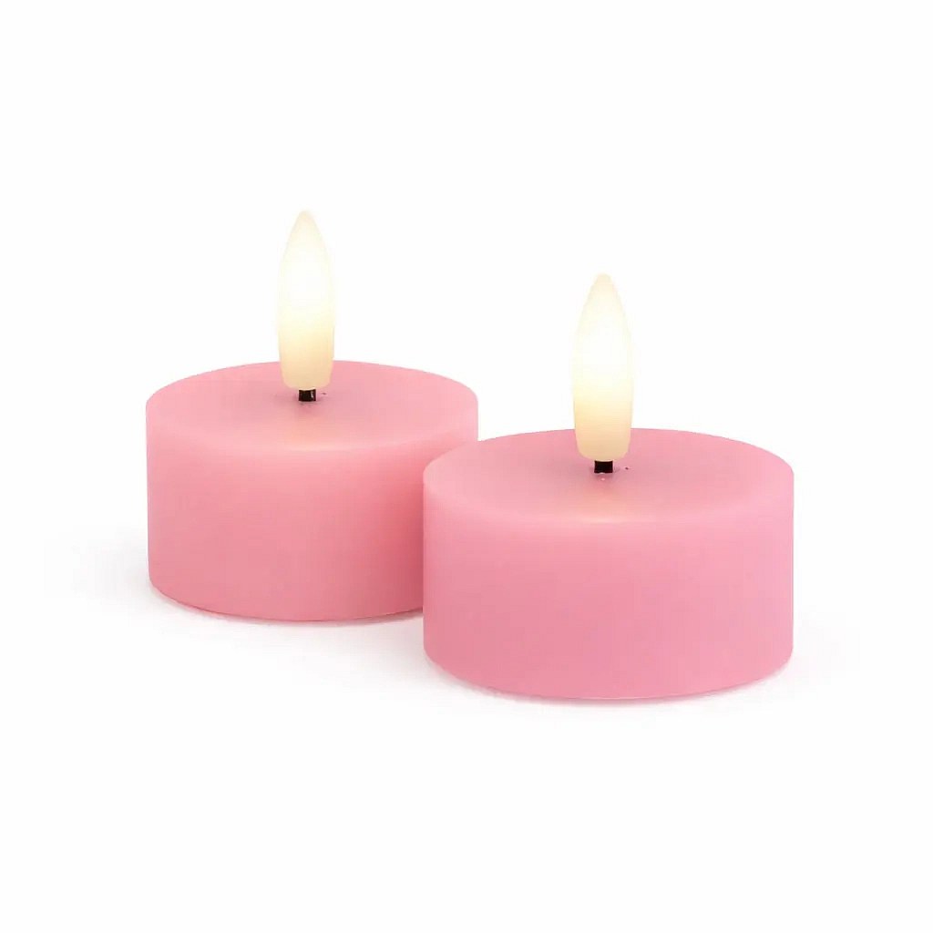 Set of battery operated LED tea lights Sille Tealight, Ø 4,5 × 2,2 cm, old pink, made of genuine wax, pack of 2