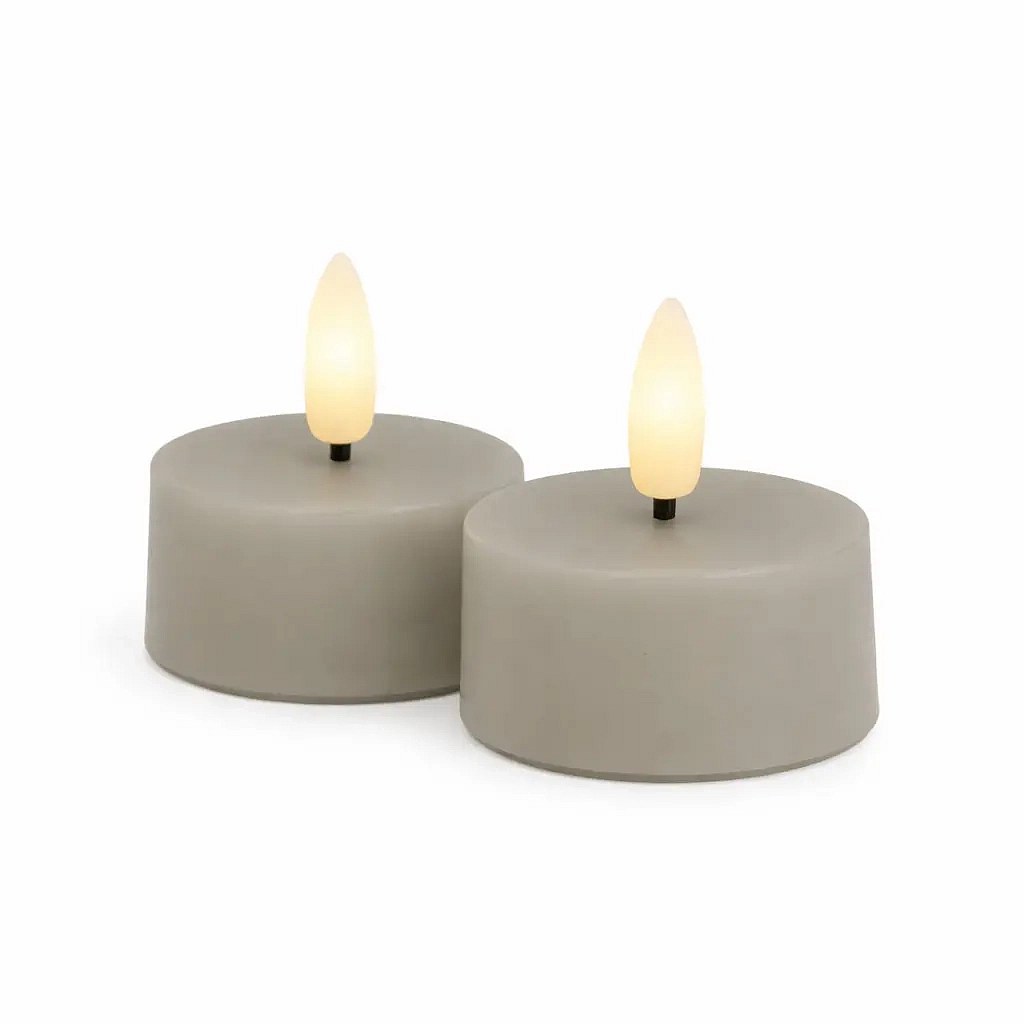 Set of battery operated LED tea lights Sille Tealight, Ø 4,5 × 2,2 cm, warm grey, made of genuine wax, pack of 2