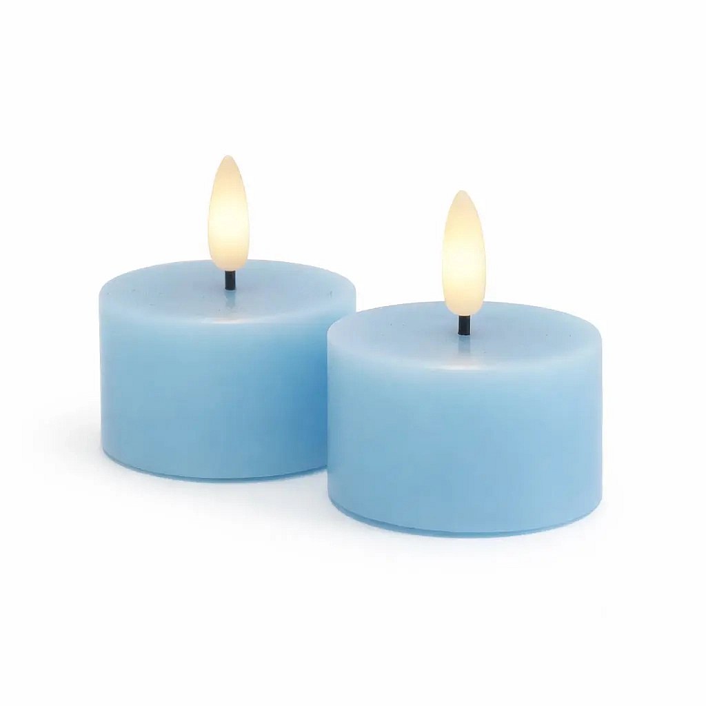 Set of battery operated LED tea lights Sille Tealight, Ø 6 × 3,4 cm, sky blue, made of genuine wax, pack of 2