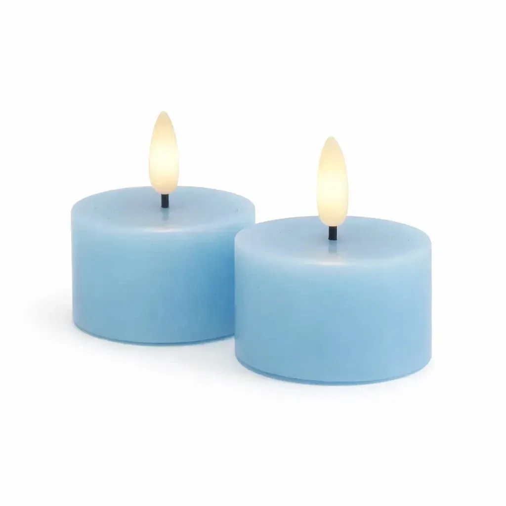 Set of battery operated LED tea lights Sille Tealight, Ø 6 × 3,4 cm, sky blue, made of genuine wax, pack of 2