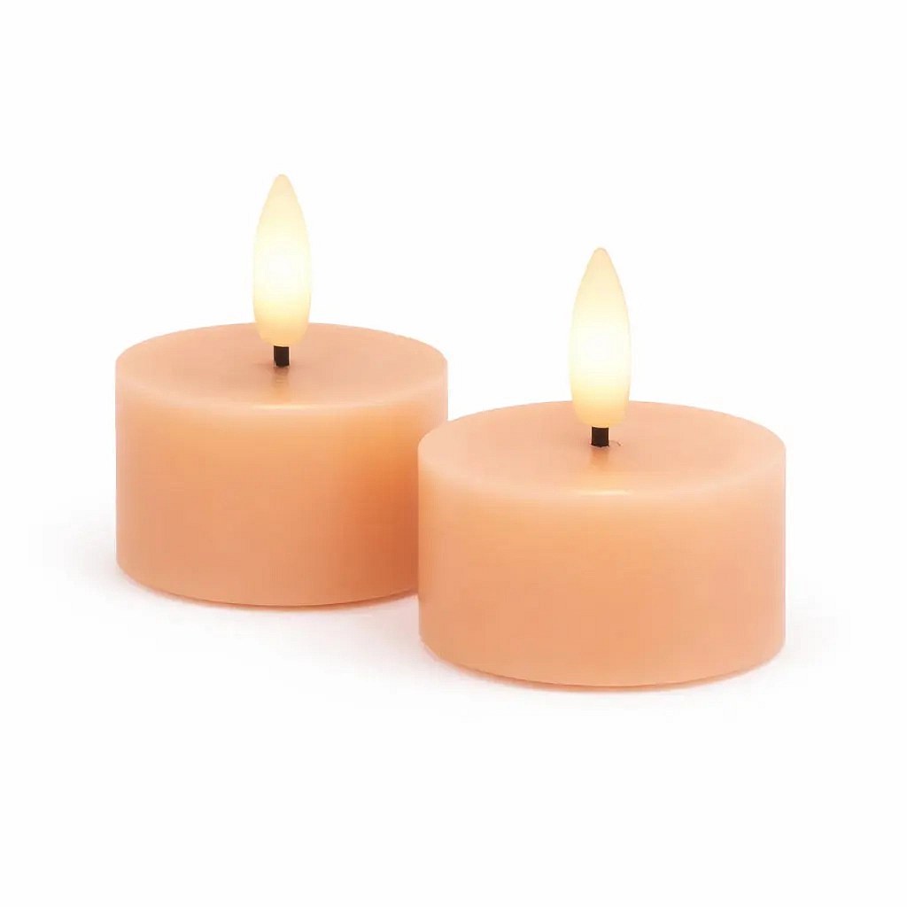 Set of battery operated LED tea lights Sille Tealight, Ø 6 × 3,4 cm, peach, made of genuine wax, pack of 2