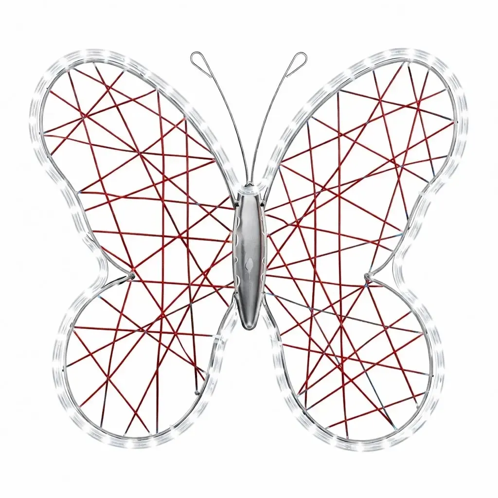 Easy Fix 3D light butterfly red 70 cm Easter decoration, ice white LED, plastic braid and aluminium frame