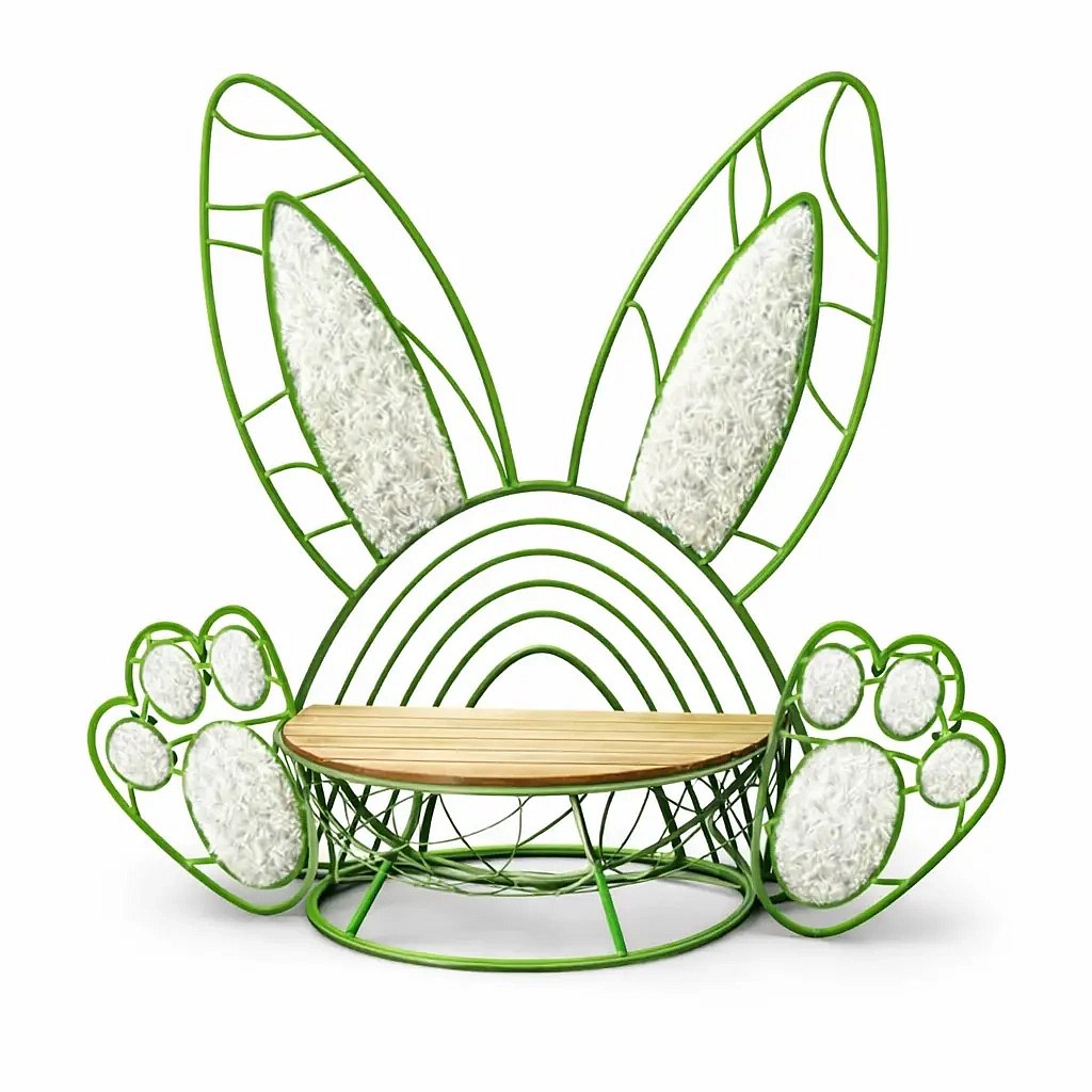 3D Easter decoration bench Easter bunny photopoint, 180 × 180 cm, warm white