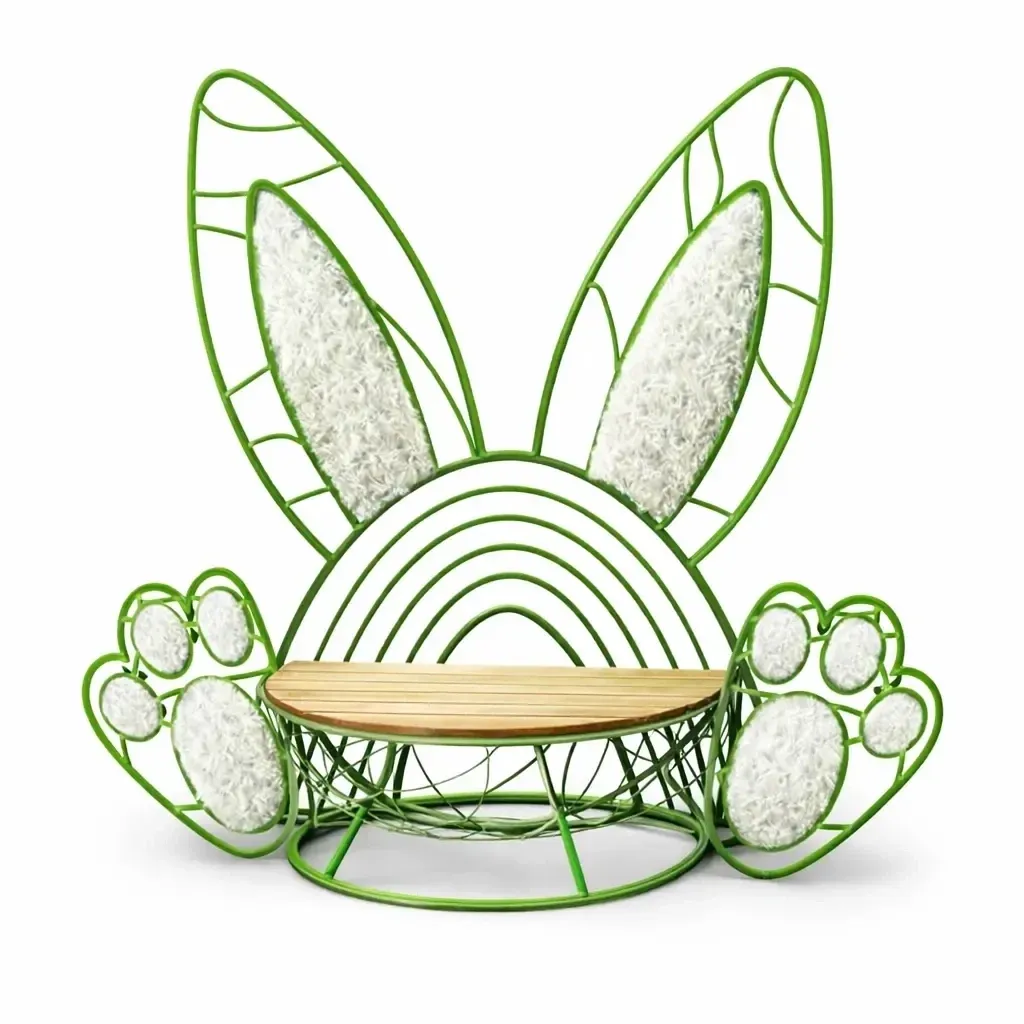 3D Easter decoration bench Easter bunny photopoint, 180 × 180 cm, warm white