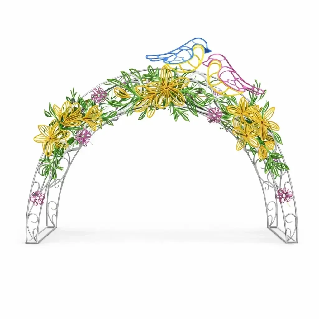 3D gate Easter flowers and birds, 430 × 250 × 60 cm, aluminium, non-illuminated