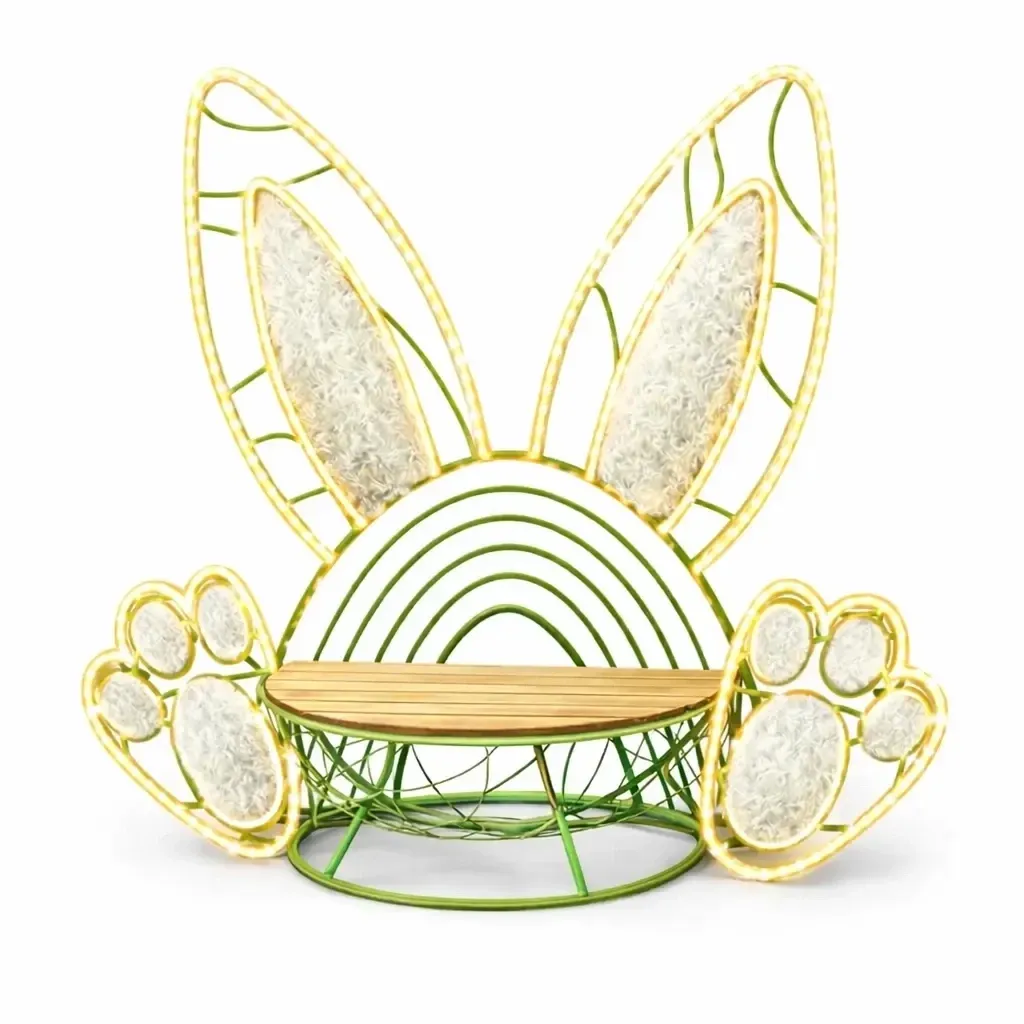 3D Easter decoration bench Easter bunny photopoint 180 × 180 cm, warm white LED, outdoor