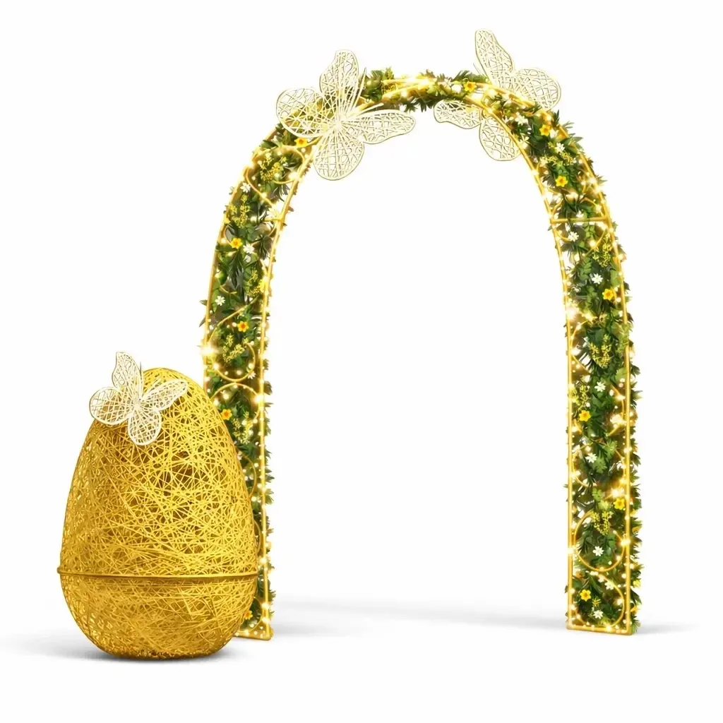 3D LED light gateway Easter decoration 250 cm, egg 120 cm, warm white