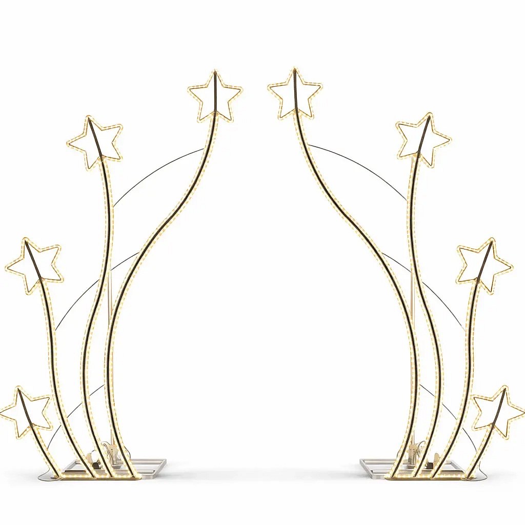 Eco Fix 2D LED light entrance gate with 8 stars, standing, 340 × 275 × 60, warm white, aluminium