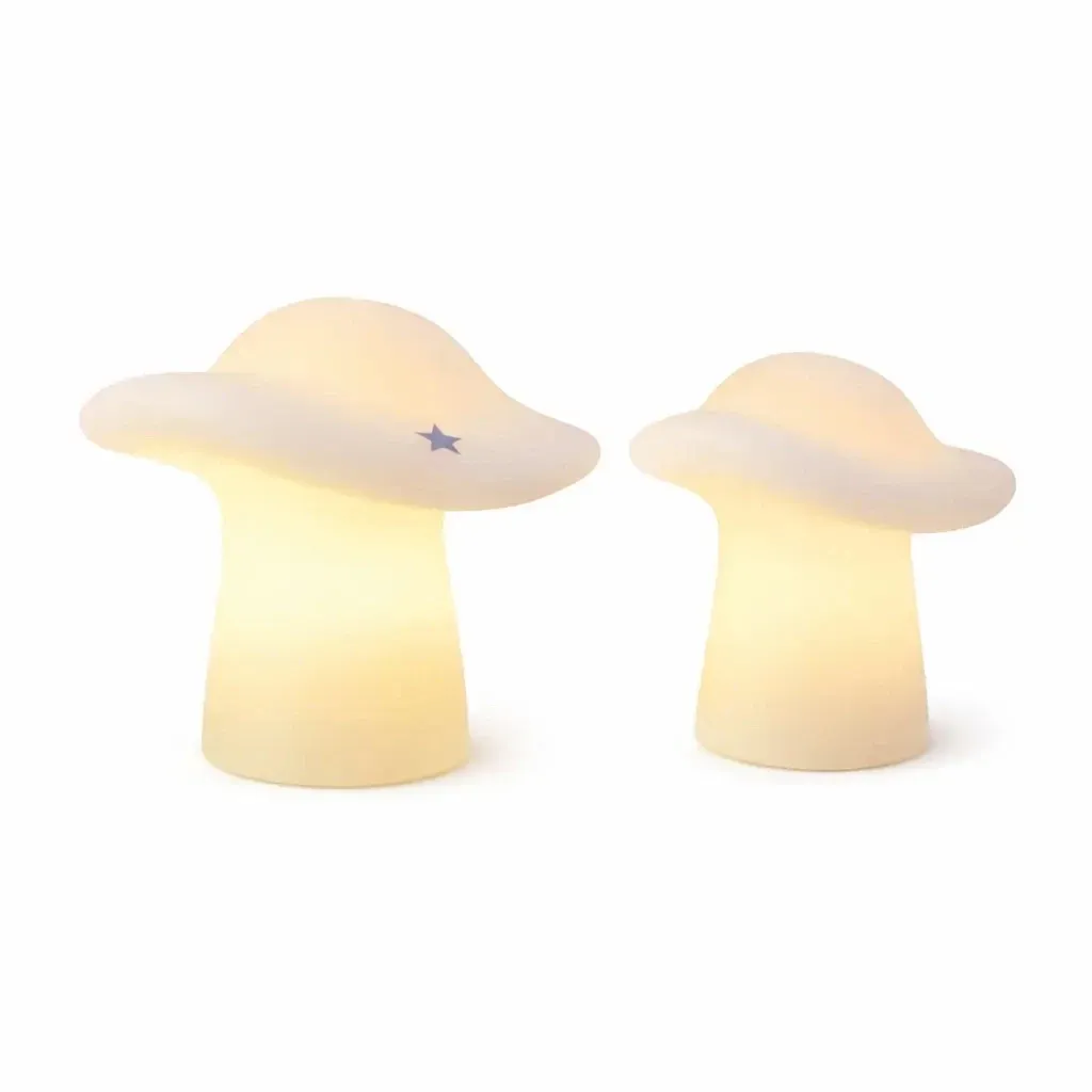 Battery-powered LED candles made of real wax, mushroom-shaped, white, set of 2, 10 × 8.5 cm and 12 × 9 cm, CR2032