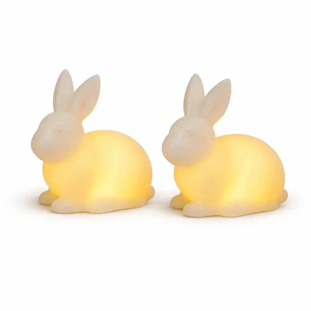 Battery-powered LED candles made of real wax, rabbit, 10 × 10 × 5.5 cm, white, set of 2, CR2032