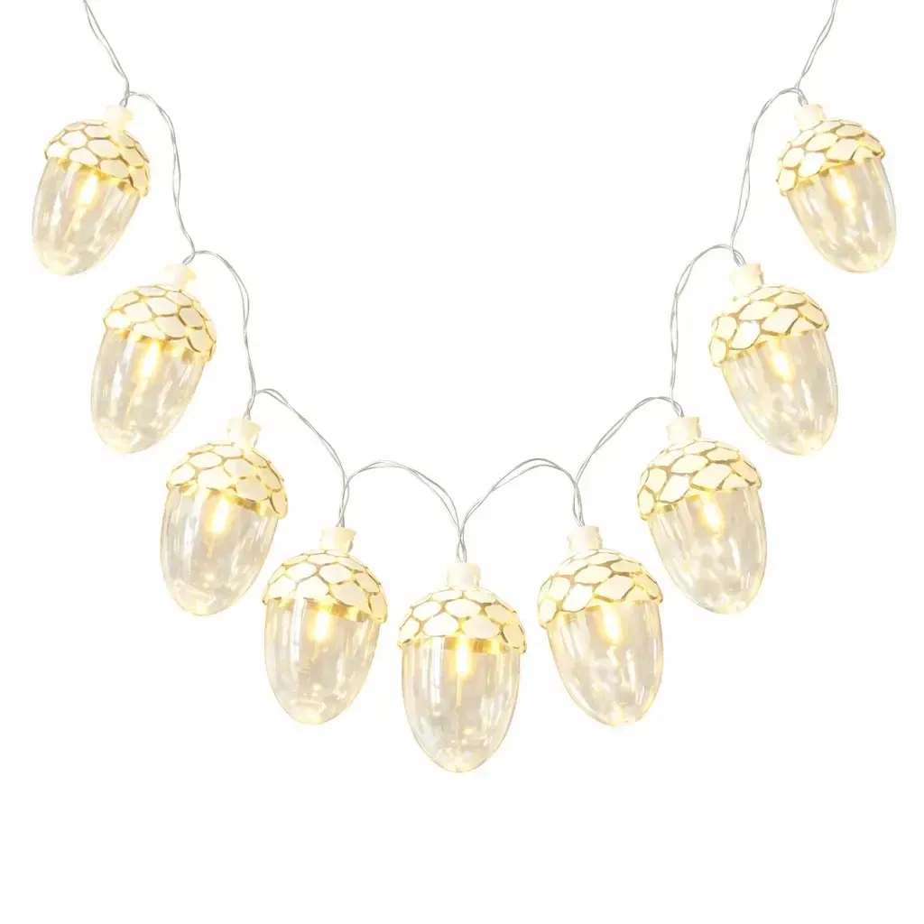 LED lighted acorns on chain, 8 pieces, length 1,3 m