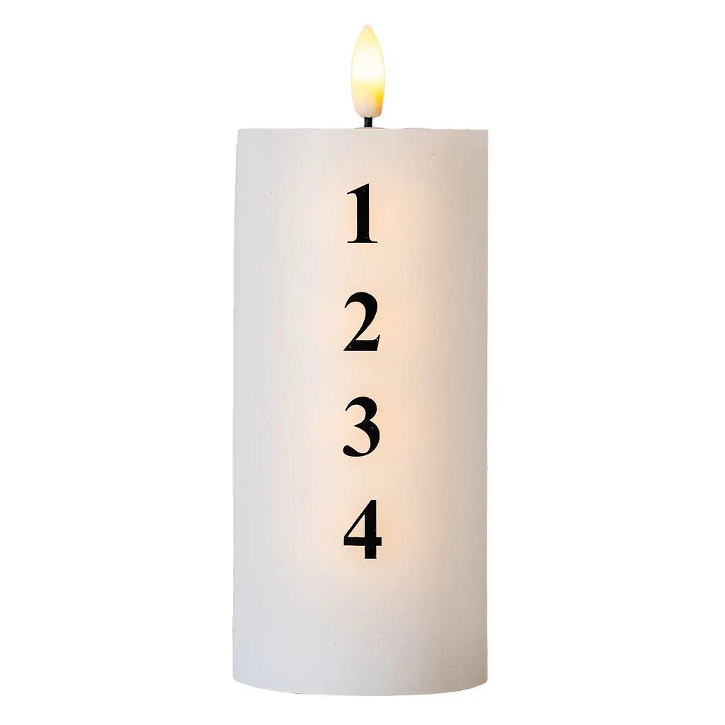 LED battery operated wax candle Sille Advent with numbers, Ø 7 × 15 cm, white/black