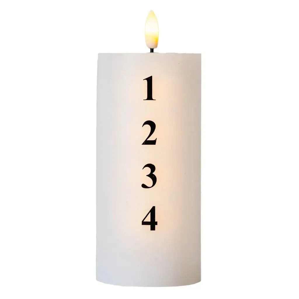 LED battery operated wax candle Sille Advent with numbers, Ø 7 × 15 cm, white/black