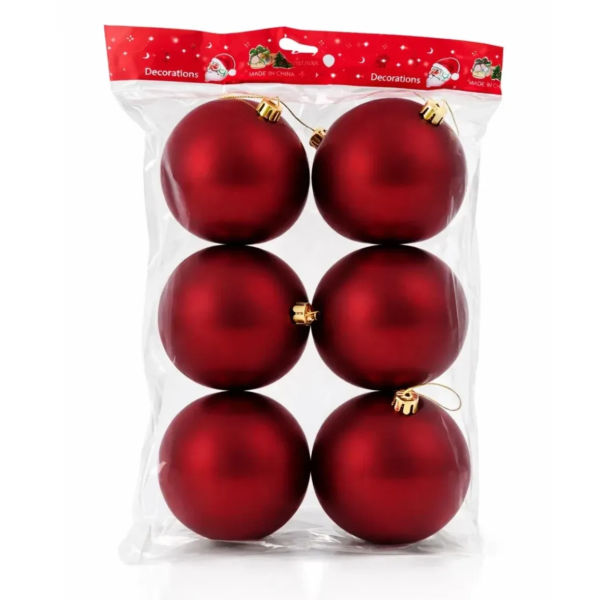 Set of Christmas decorations burgundy matt 10 cm plastic ball, pack of 6