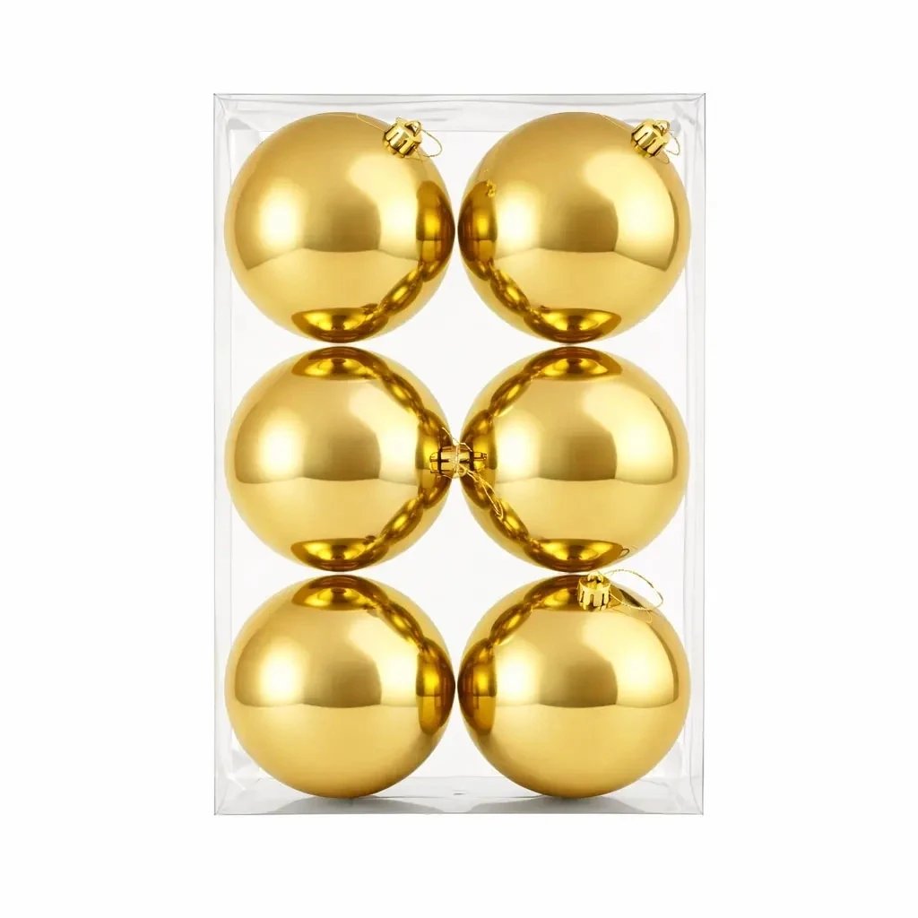 Set of Christmas ornaments gold glossy 10 cm plastic ball, pack of 6