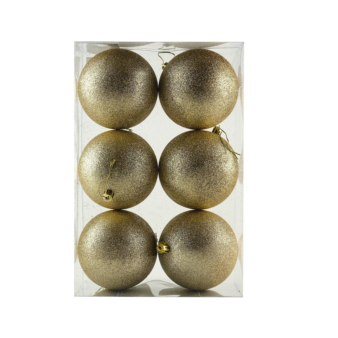 Production - Set of Christmas ornaments champagne glitter 10 cm plastic ball, pack of 6