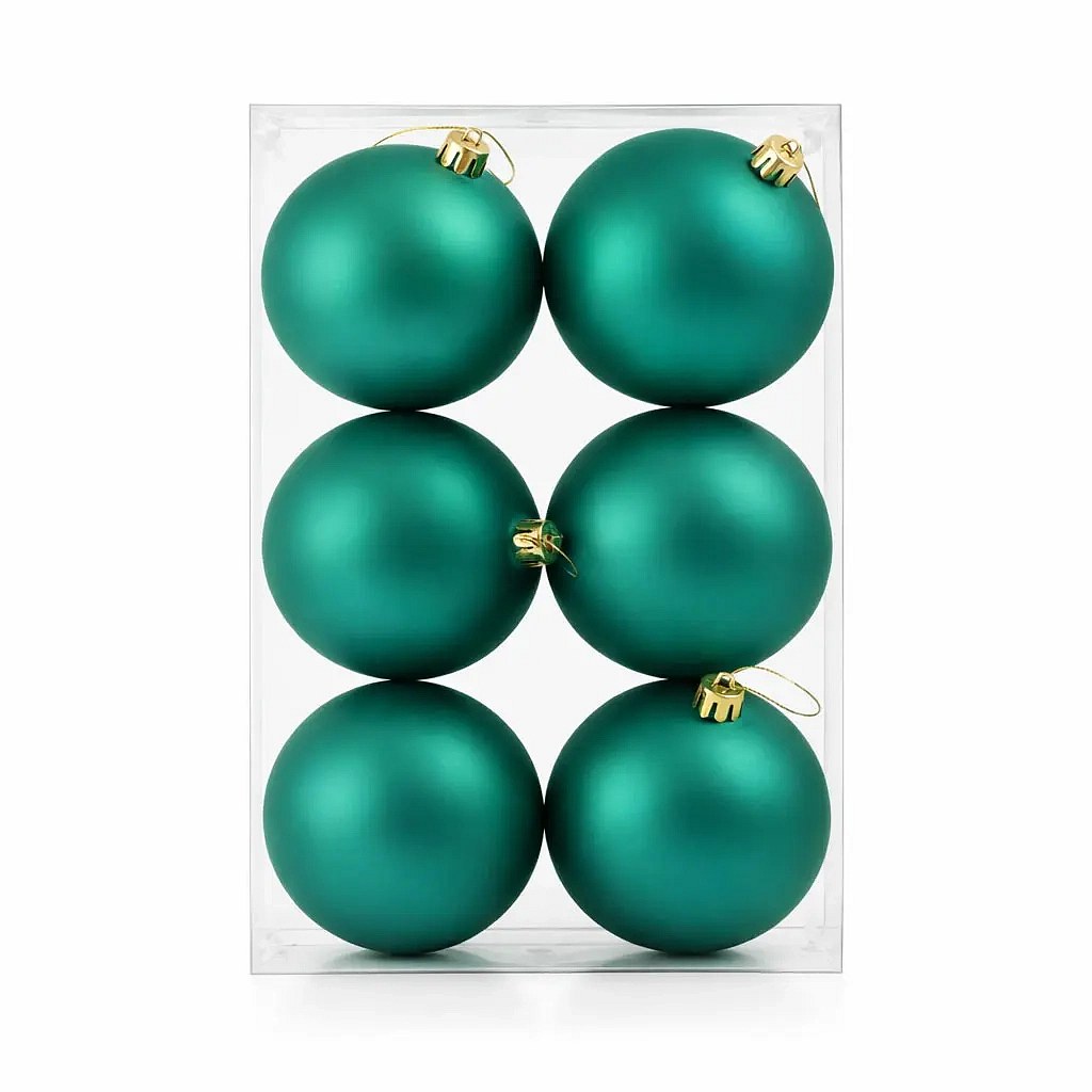 Set of Christmas ornaments peacock green matt 10 cm plastic balls, pack of 6