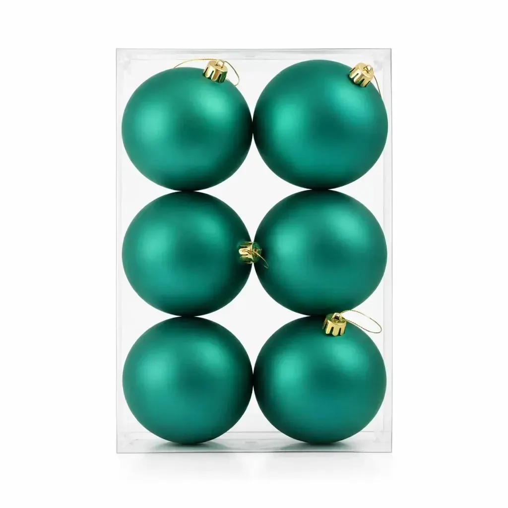 Set of Christmas ornaments peacock green matt 10 cm plastic balls, pack of 6